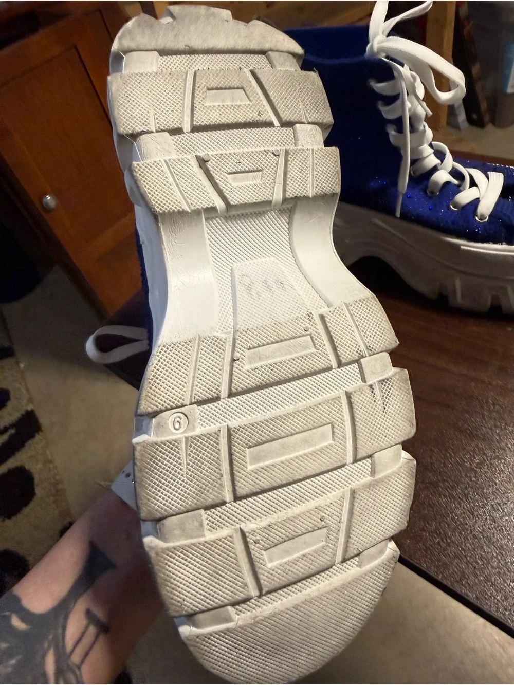 Blue Platform High-Top Sneakers with White Lug Sole